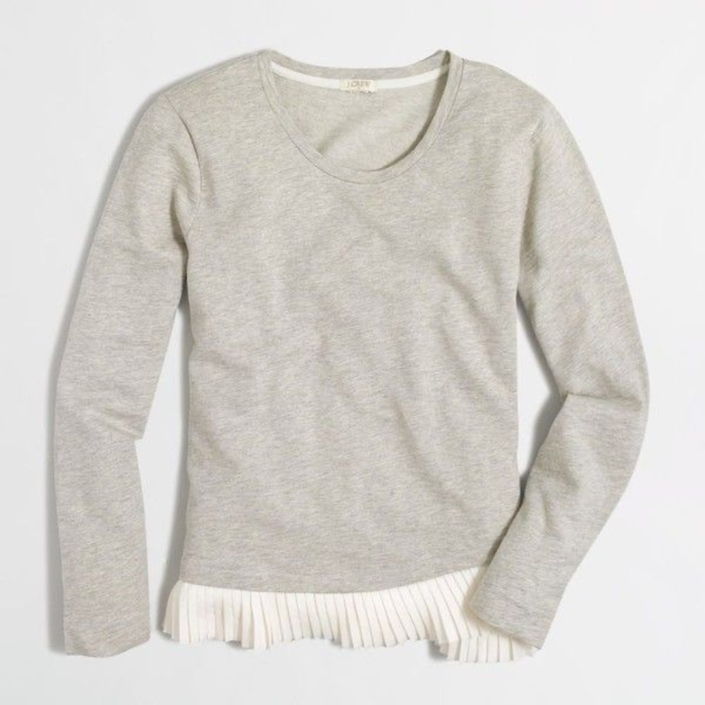 J. Crew grey sweatshirt with silk pleated ruffles